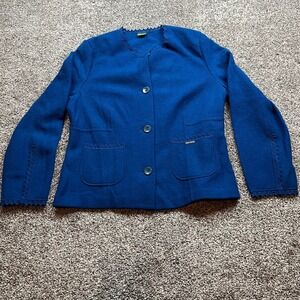 Geiger Jacket Womens 44 Blue Wool‎ Blend Lace Trim Blazer vintage pockets